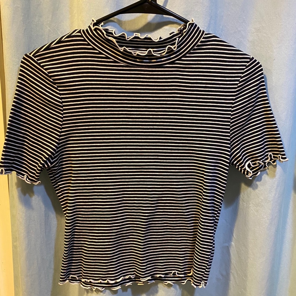 Black and White Stripped Ruffled Forever 21 Tee